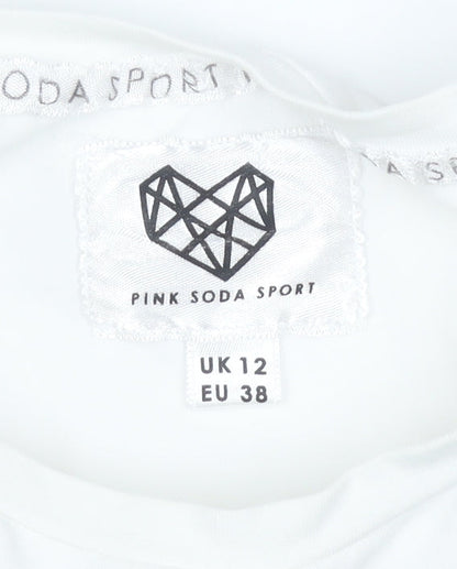 Pink Soda Sport Women's White Cropped Long Sleeve T-Shirt UK 12