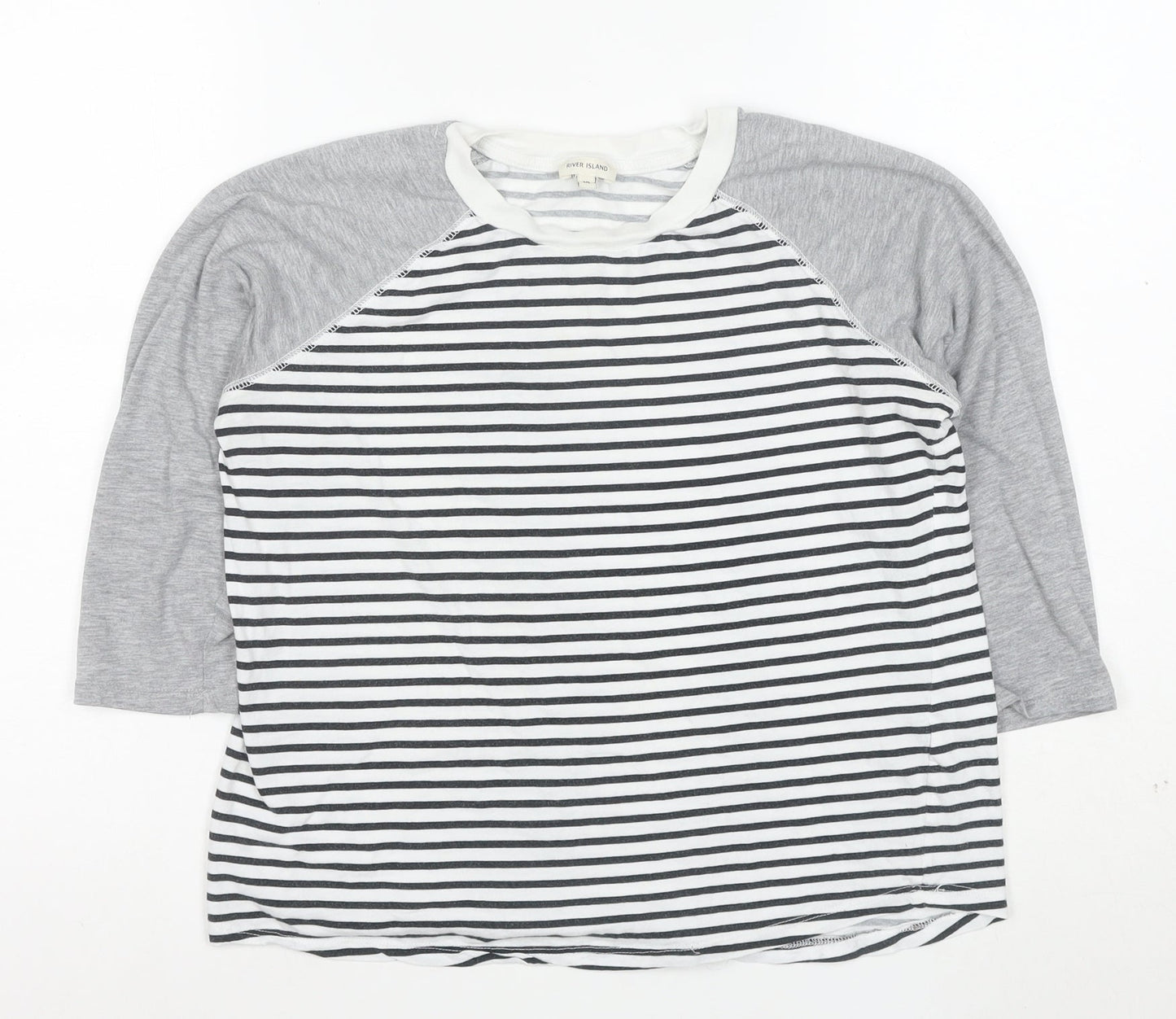 River Island Women’s Multicoloured Striped Raglan 3/4 Sleeve T-Shirt Size 10