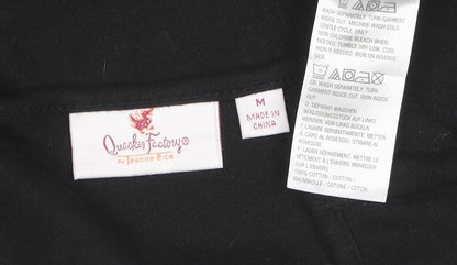 Quacker Factory Women's Black Rhinestone Christmas 3/4 Sleeve Cotton T-Shirt M