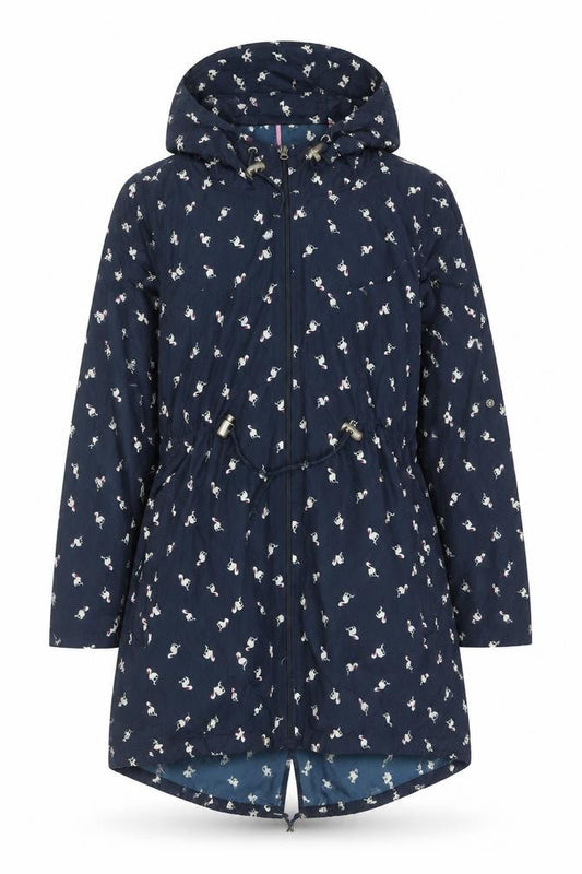 Denim Co Women Blue Flamingo Hooded Parka Jacket Size S