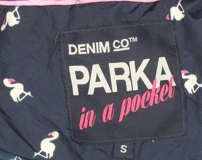 Denim Co Women Blue Flamingo Hooded Parka Jacket Size S