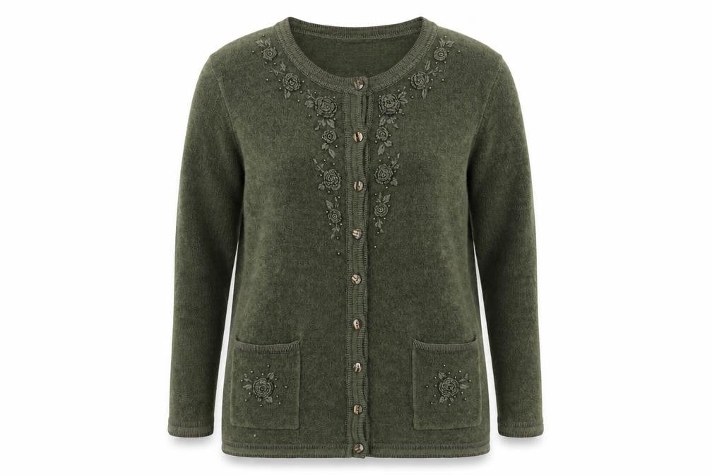 Reflect Collection Women’s Green Beaded Floral Knit Cardigan Size M