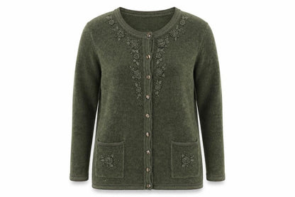 Reflect Collection Women’s Green Beaded Floral Knit Cardigan Size M
