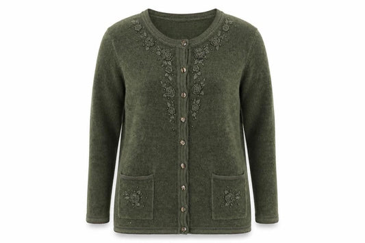 Reflect Collection Women’s Green Beaded Floral Knit Cardigan Size M