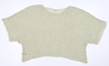 ikat Women’s Beige Crochet Knit Cropped Top One Size