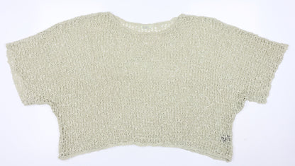 ikat Women’s Beige Crochet Knit Cropped Top One Size