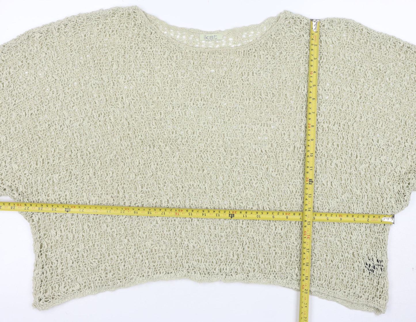 ikat Women’s Beige Crochet Knit Cropped Top One Size
