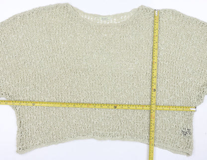 ikat Women’s Beige Crochet Knit Cropped Top One Size