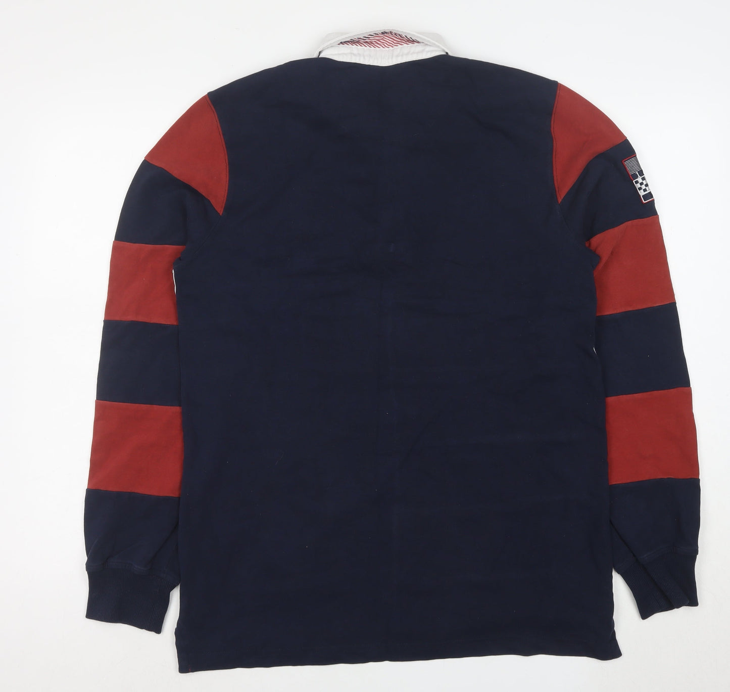 Giorgio Di Mare Men's Navy Red White Long Sleeve Polo L 100% Cotton