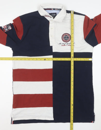 Giorgio Di Mare Men's Navy Red White Long Sleeve Polo L 100% Cotton