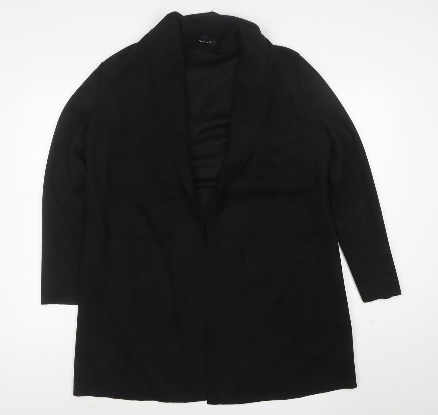 New Look Women's Black Coatigan Size 14 Mid-Length Open Front