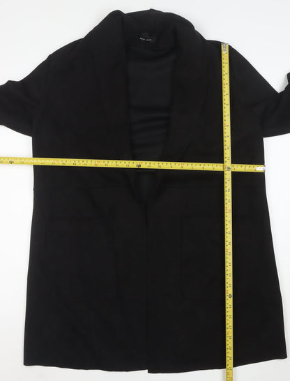 New Look Women's Black Coatigan Size 14 Mid-Length Open Front
