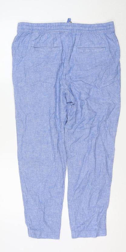 Marks and Spencer Women Blue Linen Blend Drawstring Jogger Trousers Size 14