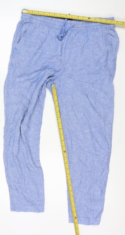 Marks and Spencer Women Blue Linen Blend Drawstring Jogger Trousers Size 14
