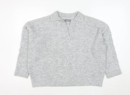 Principles Mens Grey Cable-Knit Collared Pullover Jumper Size M