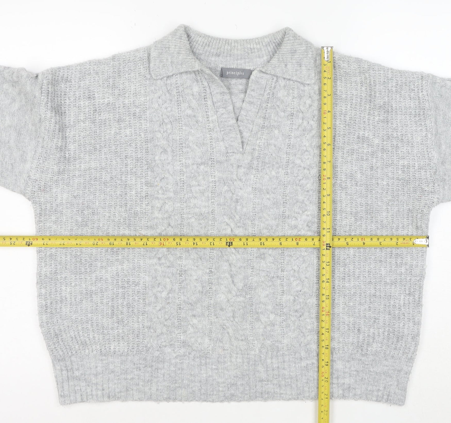 Principles Mens Grey Cable-Knit Collared Pullover Jumper Size M