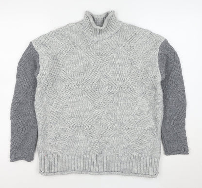 Marks and Spencer Mens Grey Cable Knit High Neck Jumper Size S