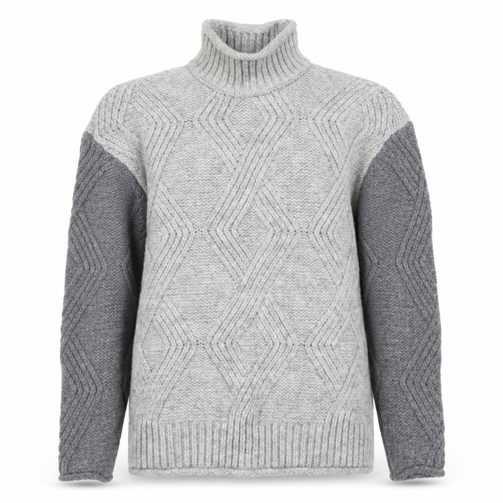 Marks and Spencer Mens Grey Cable Knit High Neck Jumper Size S