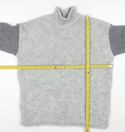 Marks and Spencer Mens Grey Cable Knit High Neck Jumper Size S
