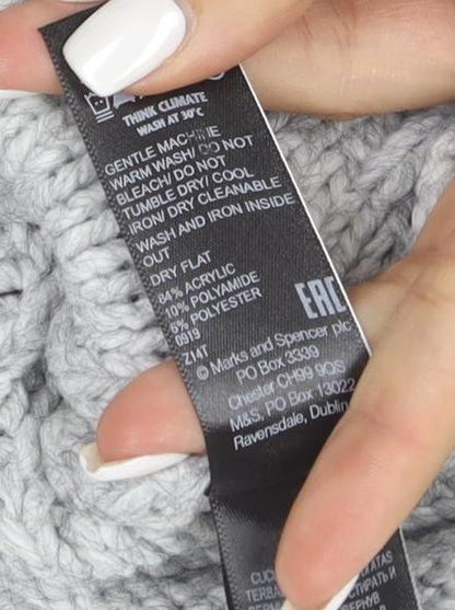 Marks and Spencer Mens Grey Cable Knit High Neck Jumper Size S
