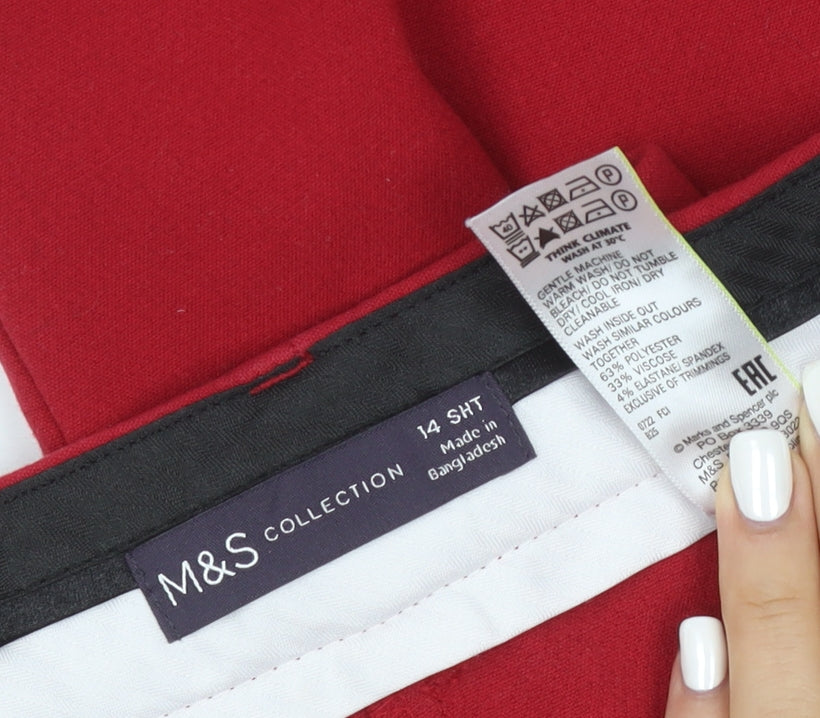 Marks and Spencer Women Red Cropped Trousers Size 14 Regular Fit