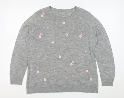 Dorothy Perkins Women Grey Floral Embroidered Knit Jumper Size 14