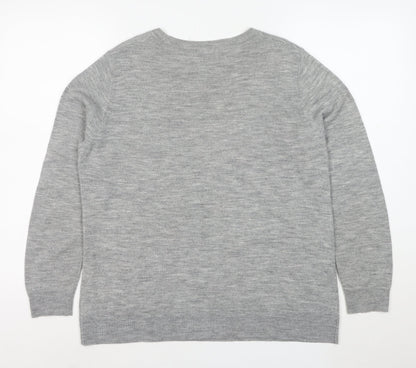 Dorothy Perkins Women Grey Floral Embroidered Knit Jumper Size 14