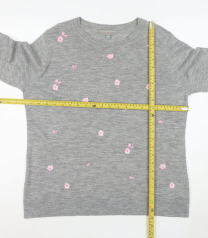 Dorothy Perkins Women Grey Floral Embroidered Knit Jumper Size 14