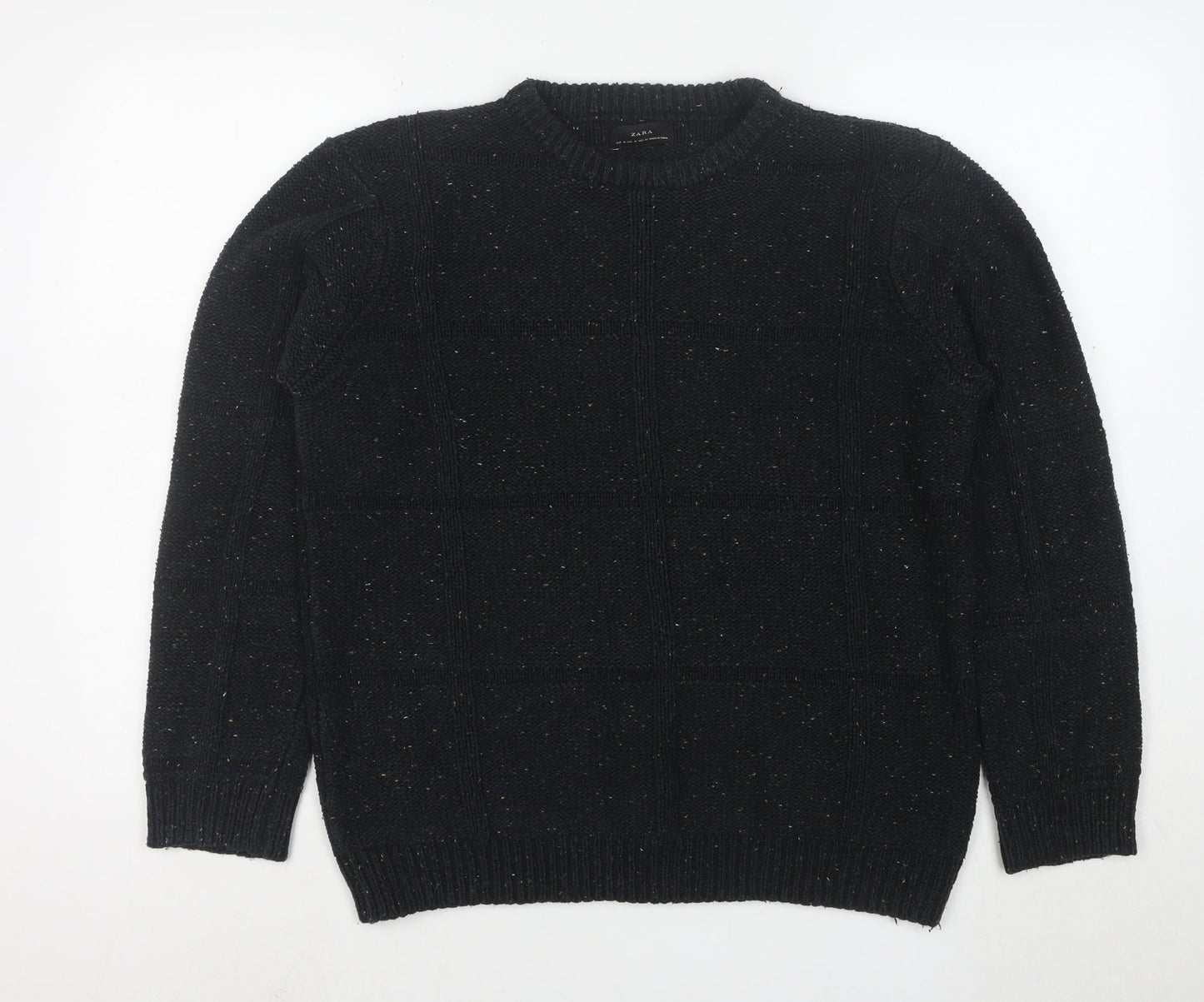 Zara Women’s Black Chunky Knit Wool Blend Crew Neck Jumper Size 12