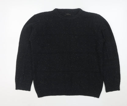 Zara Women’s Black Chunky Knit Wool Blend Crew Neck Jumper Size 12