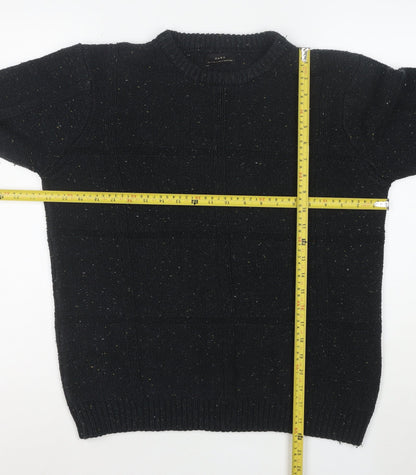 Zara Women’s Black Chunky Knit Wool Blend Crew Neck Jumper Size 12