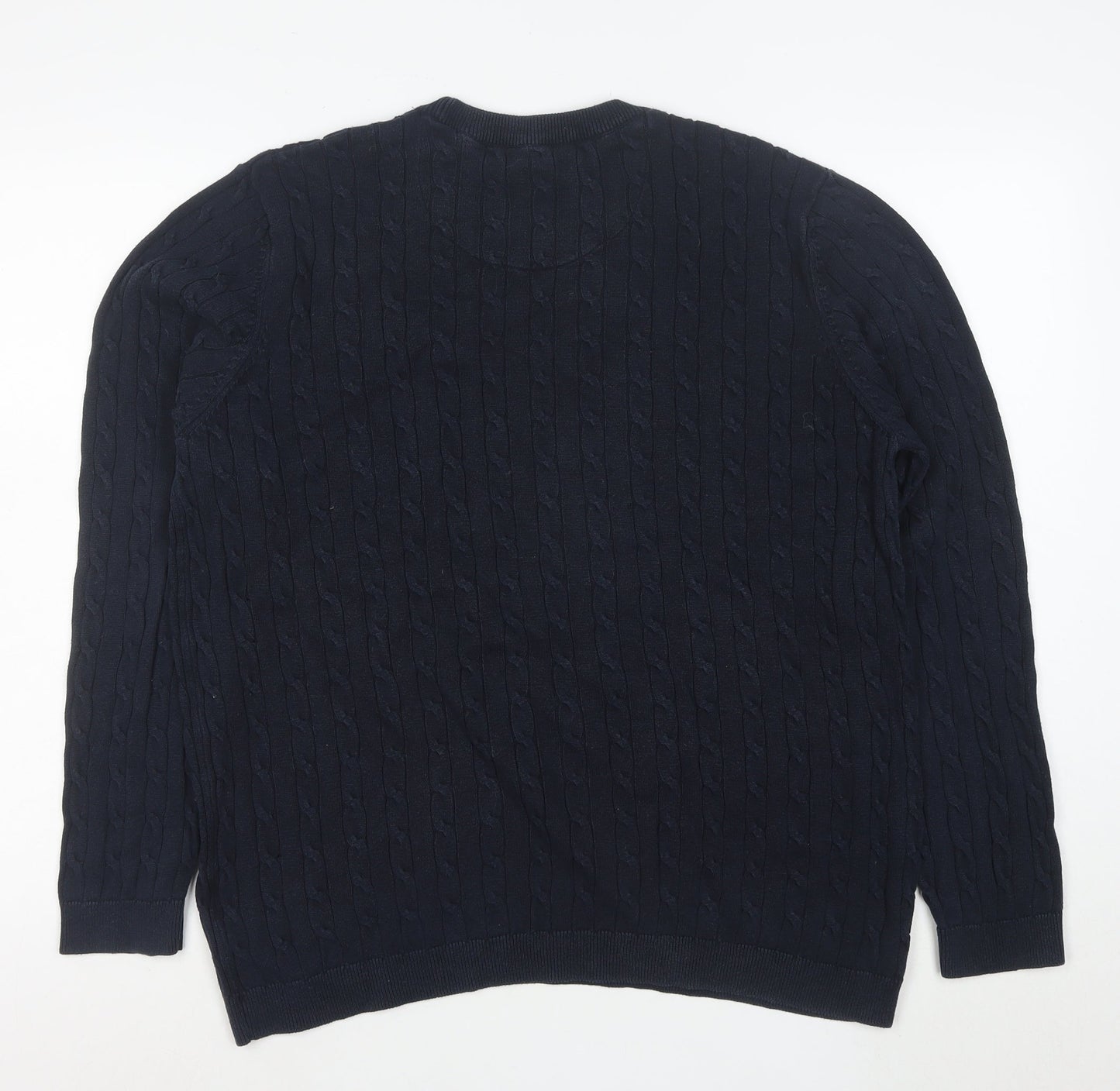 Racing Green Men's Blue Cable-Knit Cotton Jumper XL Crew Neck