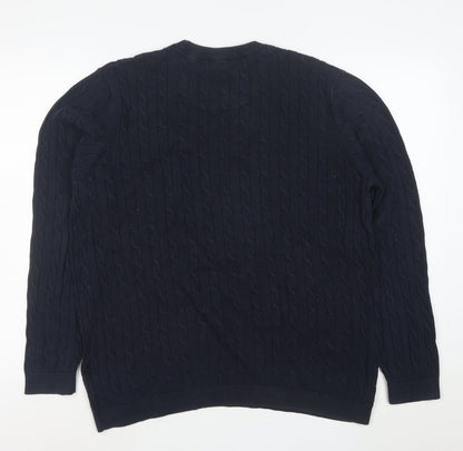 Racing Green Men's Blue Cable-Knit Cotton Jumper XL Crew Neck