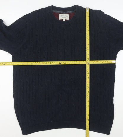 Racing Green Men's Blue Cable-Knit Cotton Jumper XL Crew Neck