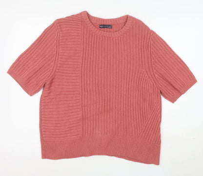 Marks and Spencer Women's Pink Crew Neck Short Sleeve Cotton Wool Jumper Size 20