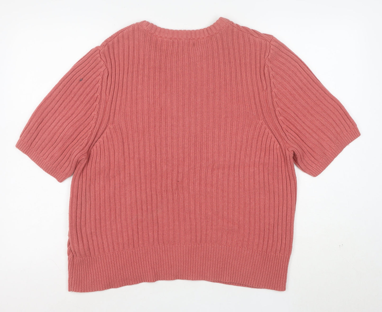Marks and Spencer Women's Pink Crew Neck Short Sleeve Cotton Wool Jumper Size 20