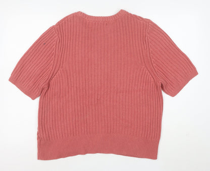 Marks and Spencer Women's Pink Crew Neck Short Sleeve Cotton Wool Jumper Size 20