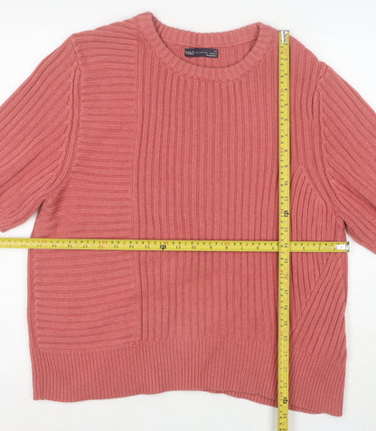 Marks and Spencer Women's Pink Crew Neck Short Sleeve Cotton Wool Jumper Size 20