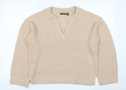 Brave Soul Women Beige Collared Chunky Knit Pullover Jumper Size 14