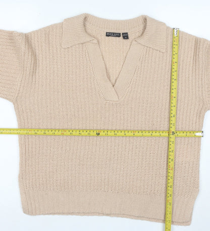Brave Soul Women Beige Collared Chunky Knit Pullover Jumper Size 14