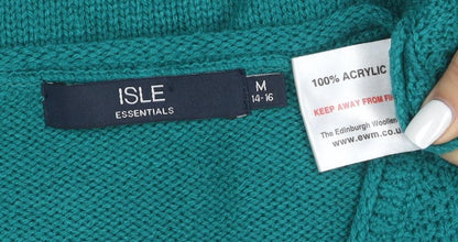 ISLE Essentials Women's Green V-Neck Cable-Knit Acrylic Jumper M