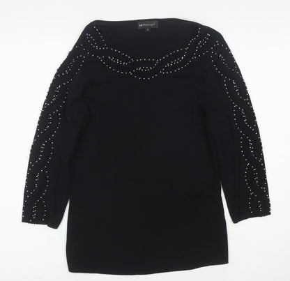 Sky Designs Women's Black Beaded Long Sleeve Tunic Blouse Size L