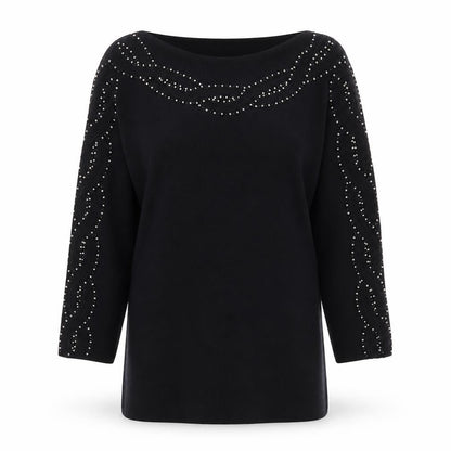 Sky Designs Women's Black Beaded Long Sleeve Tunic Blouse Size L