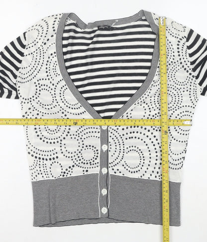Linea Women’s Black White Striped V-Neck Button Cardigan M Cotton