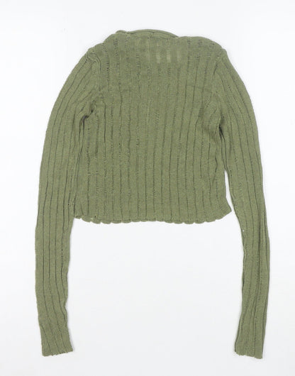 Pull&Bear Teens Green Cropped Knit Long Sleeve T-Shirt XS