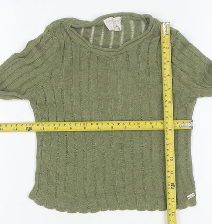 Pull&Bear Teens Green Cropped Knit Long Sleeve T-Shirt XS