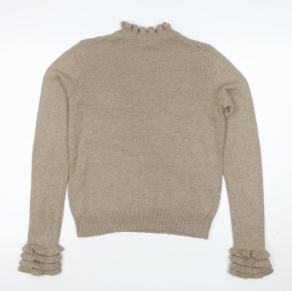 Boden Women’s Beige High Neck Ruffle Wool Blend Jumper XS