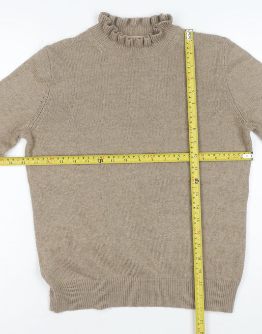 Boden Women’s Beige High Neck Ruffle Wool Blend Jumper XS