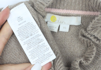 Boden Women’s Beige High Neck Ruffle Wool Blend Jumper XS