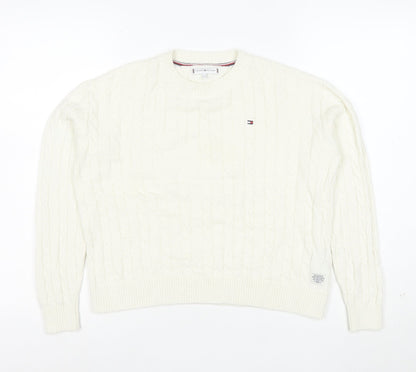 Tommy Hilfiger Girls Ivory Cable Knit Wool Blend Jumper Size 164